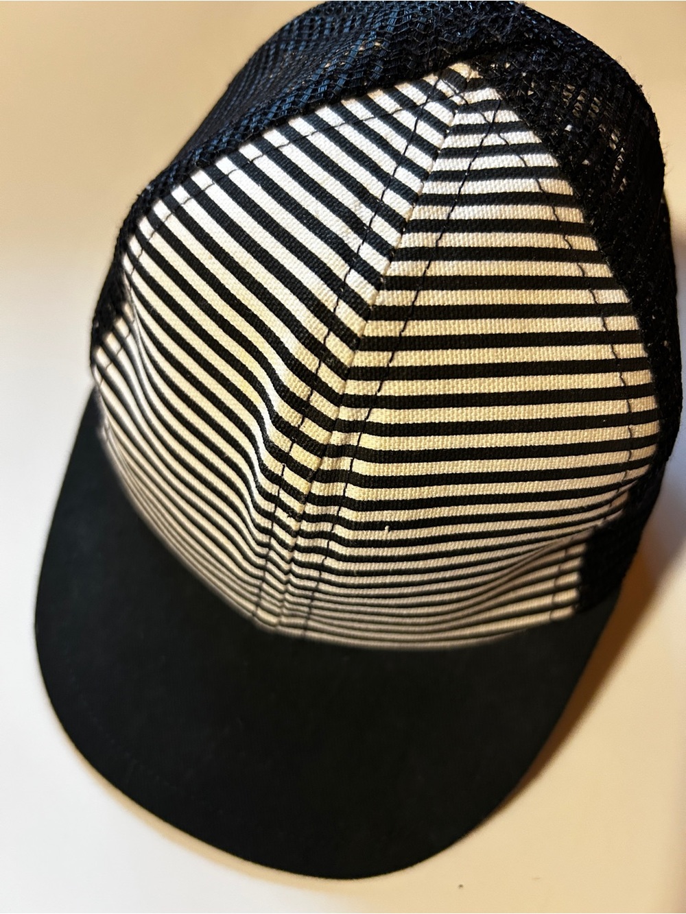 Kids Black & White Striped Mesh Trucker Hat